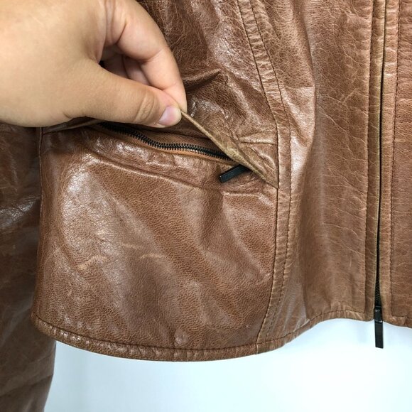 JOOP! Vintage European  warm Tan Brown Full Zip Leather Jacket - Picture 15 of 16